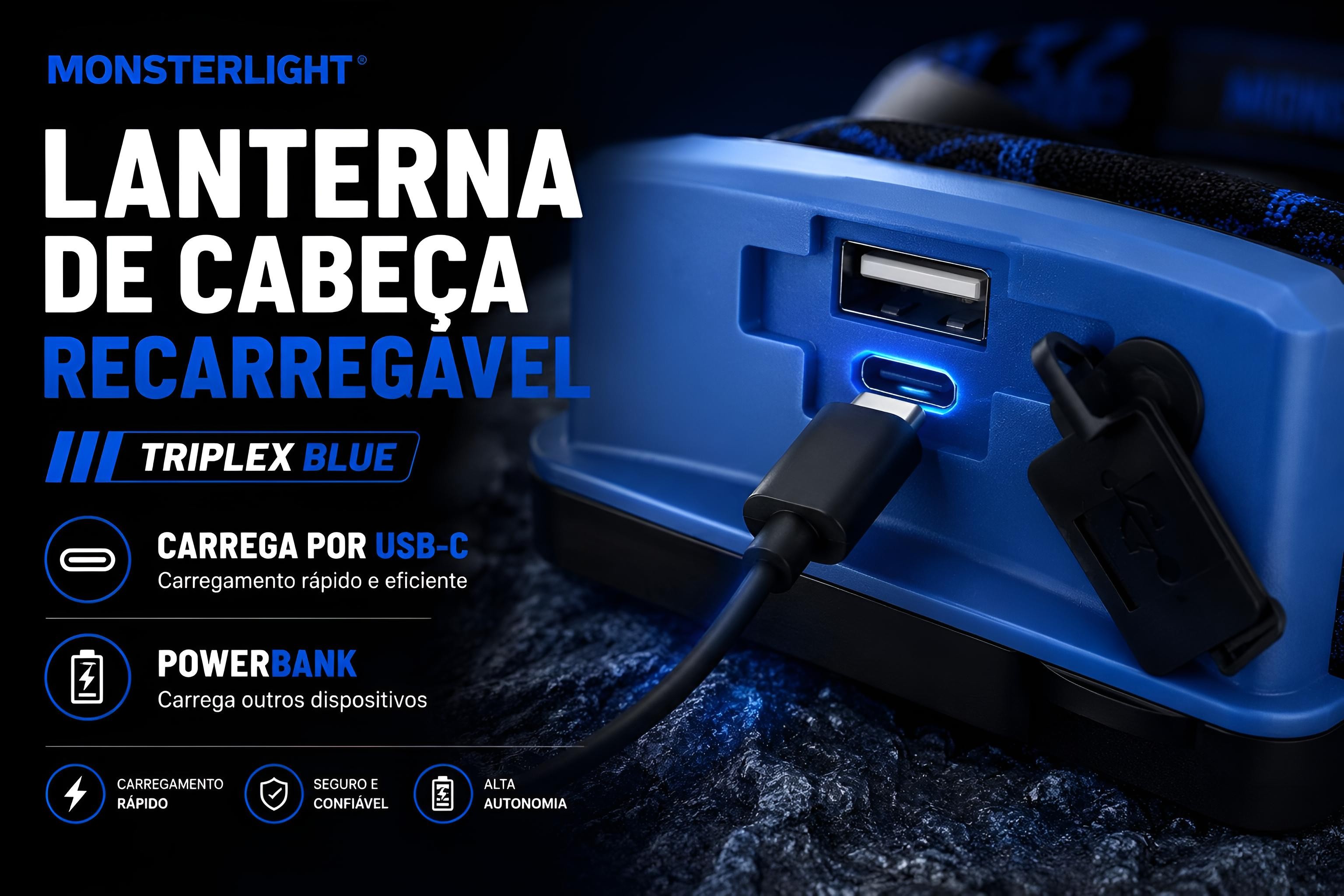 Lanterna de cabeça recarregável Monsterlight Triplex Blue 