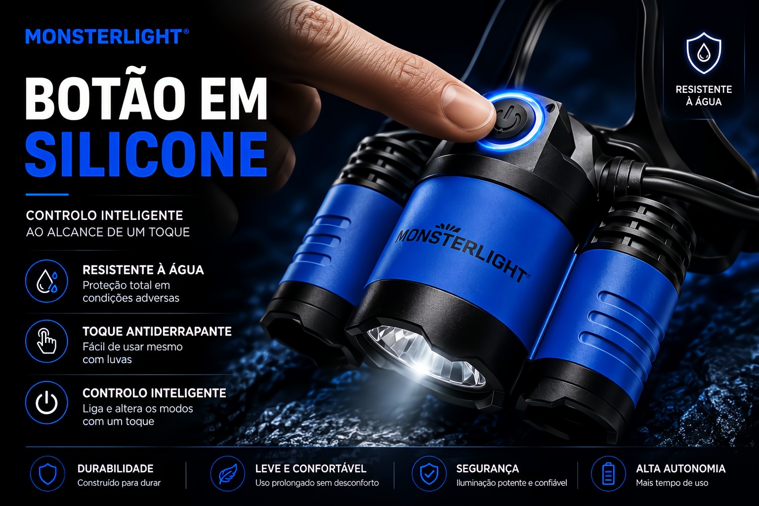 Lanterna de cabeça recarregável Monsterlight Triplex Blue 
