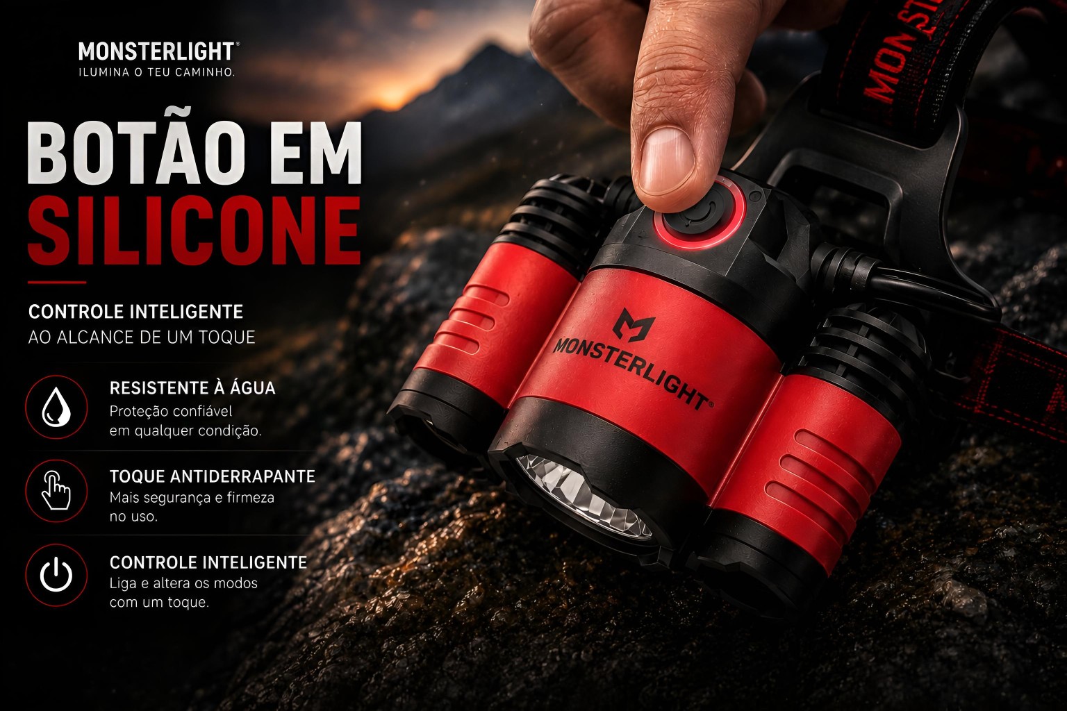 Lanterna de cabeça recarregável Monsterlight Triplex red 