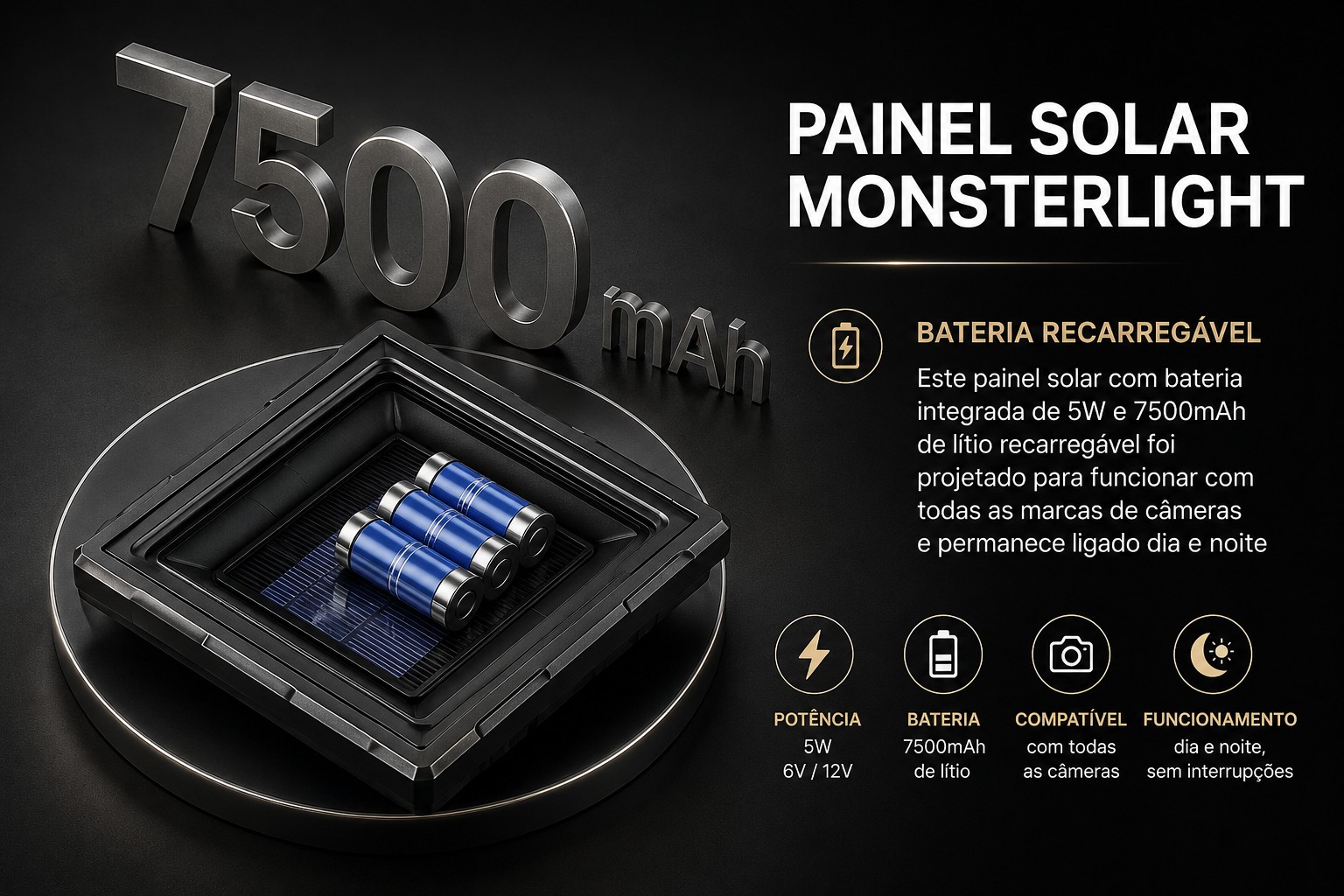 Painel Solar Monsterlight com bateria interna de 7500mAh 