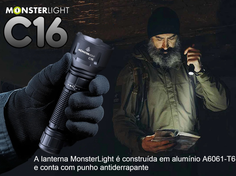 Lanterna tática Monsterlight C16 com bateria recarregável 