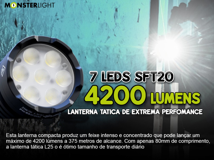 Lanterna tática Monsterlight L25 com bateria recarregável 