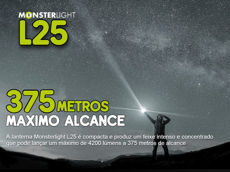 Lanterna tática Monsterlight L25 com bateria recarregável 