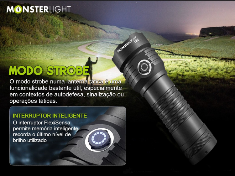 Lanterna tática Monsterlight L25 com bateria recarregável 