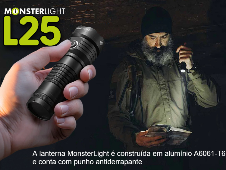 Lanterna tática Monsterlight L25 com bateria recarregável 