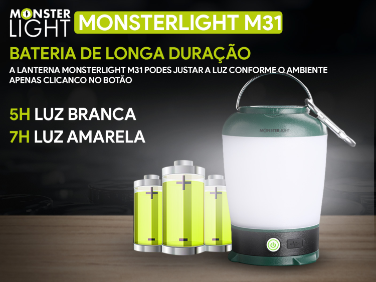 Lanterna de acampamento Monsterlight T31 recarregável 