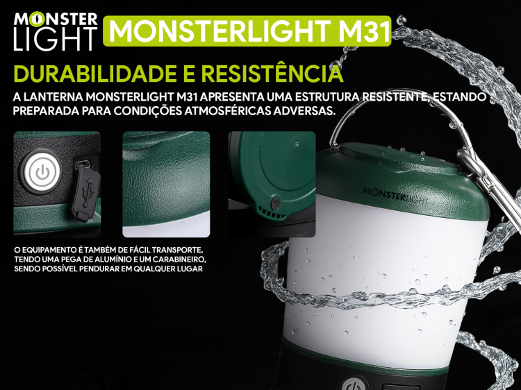 Lanterna de acampamento Monsterlight T31 recarregável 