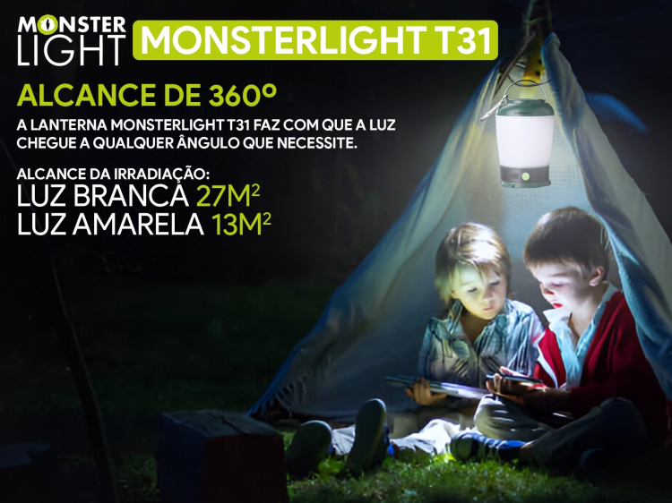 Lanterna de acampamento Monsterlight T31 recarregável 