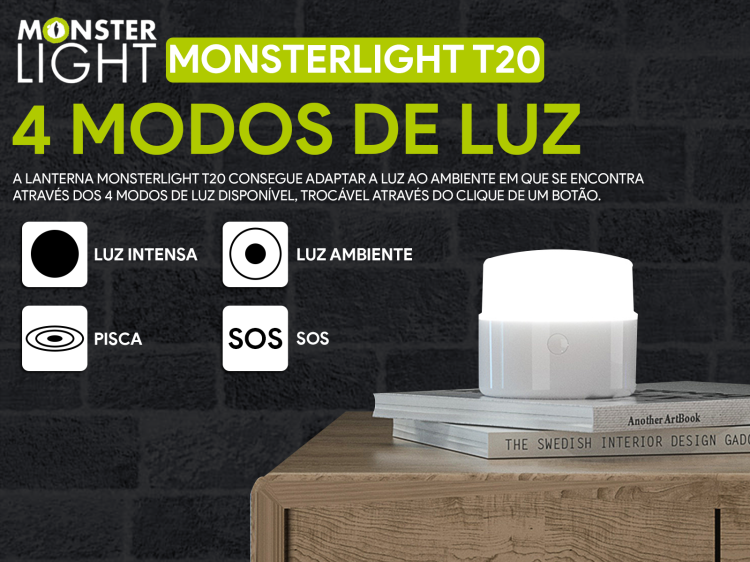Lanterna de acampamento Monsterlight T20 recarregável 