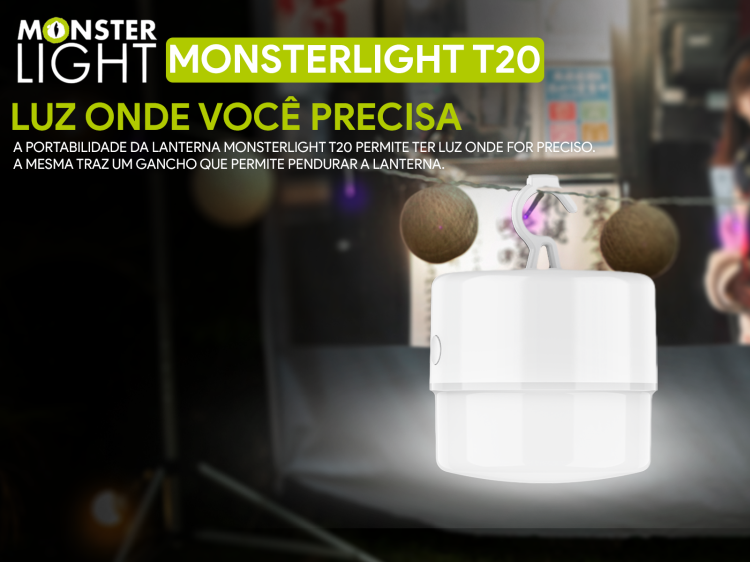 Lanterna de acampamento Monsterlight T20 recarregável 