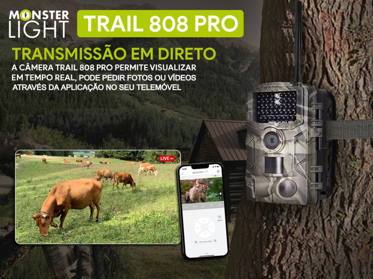 Câmera Trail 808Pro LTE com aplicação para telemóvel e envio de fotos e vídeos