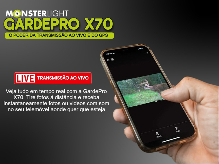 Câmera GardePro X70 com transmissão em direto envio de fotos e vídeos e GPS 
