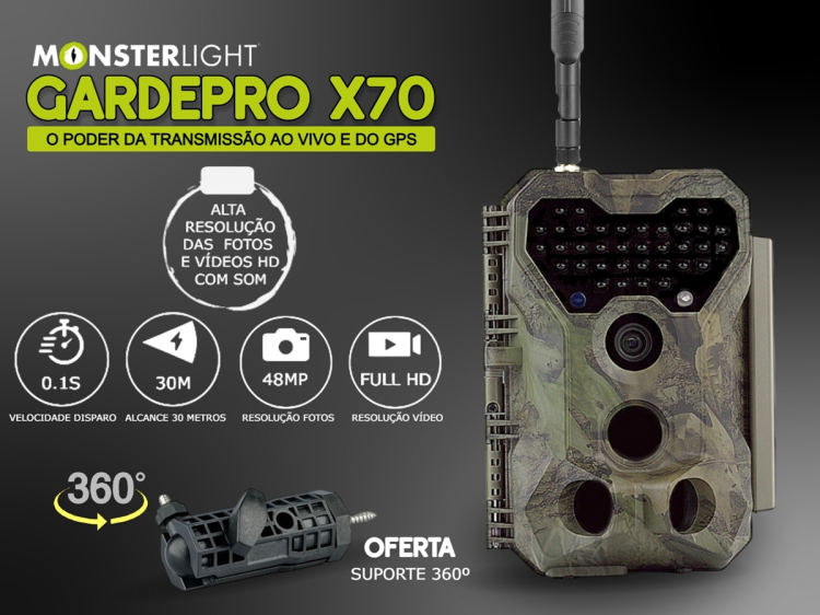 Câmera GardePro X70 com transmissão em direto envio de fotos e vídeos e GPS 