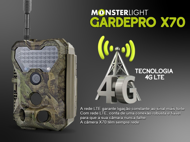 Câmera GardePro X70 com transmissão em direto envio de fotos e vídeos e GPS 