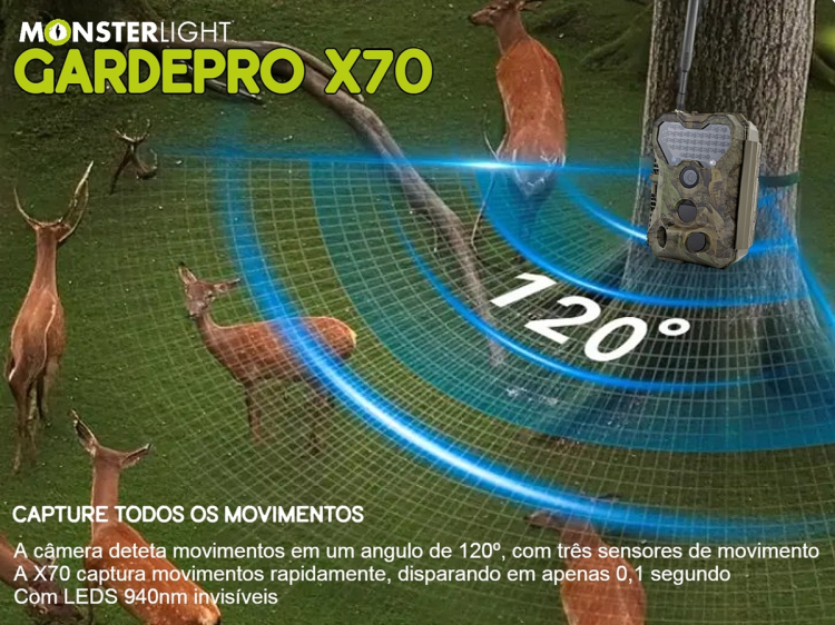 Câmera GardePro X70 com transmissão em direto envio de fotos e vídeos e GPS 