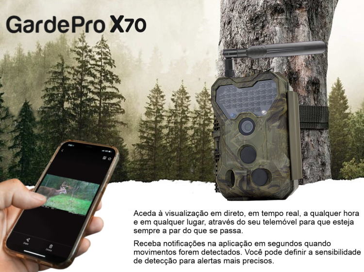 Câmera GardePro X70 com transmissão em direto envio de fotos e vídeos e GPS