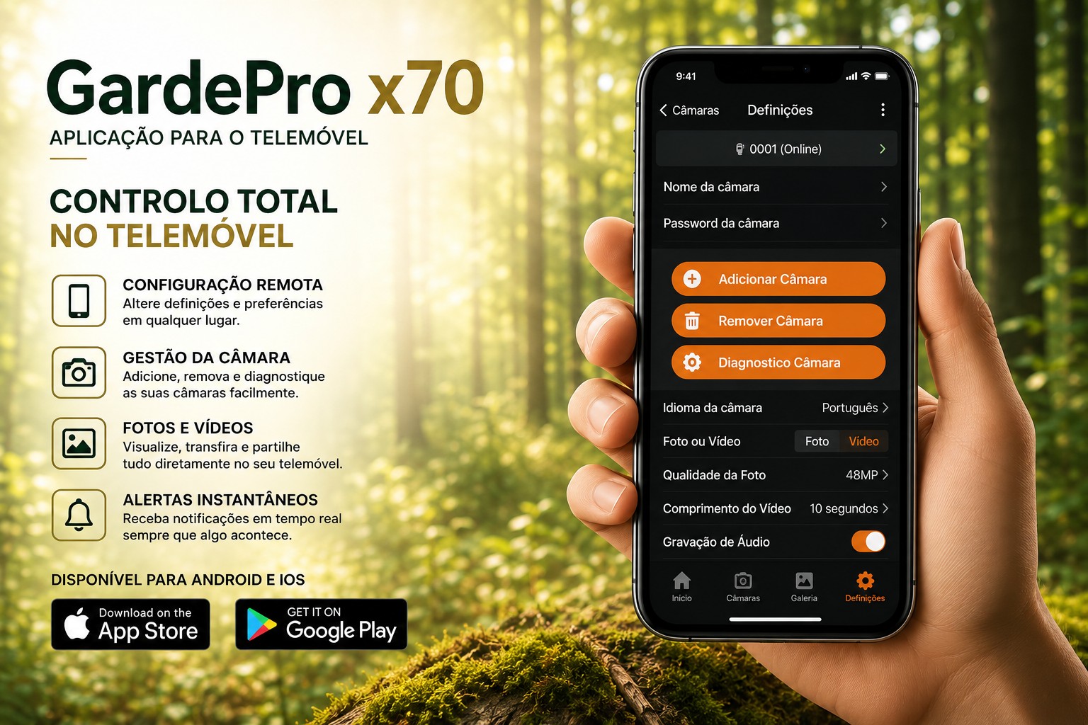 Câmera GardePro X70 com transmissão em direto envio de fotos e vídeos e GPS