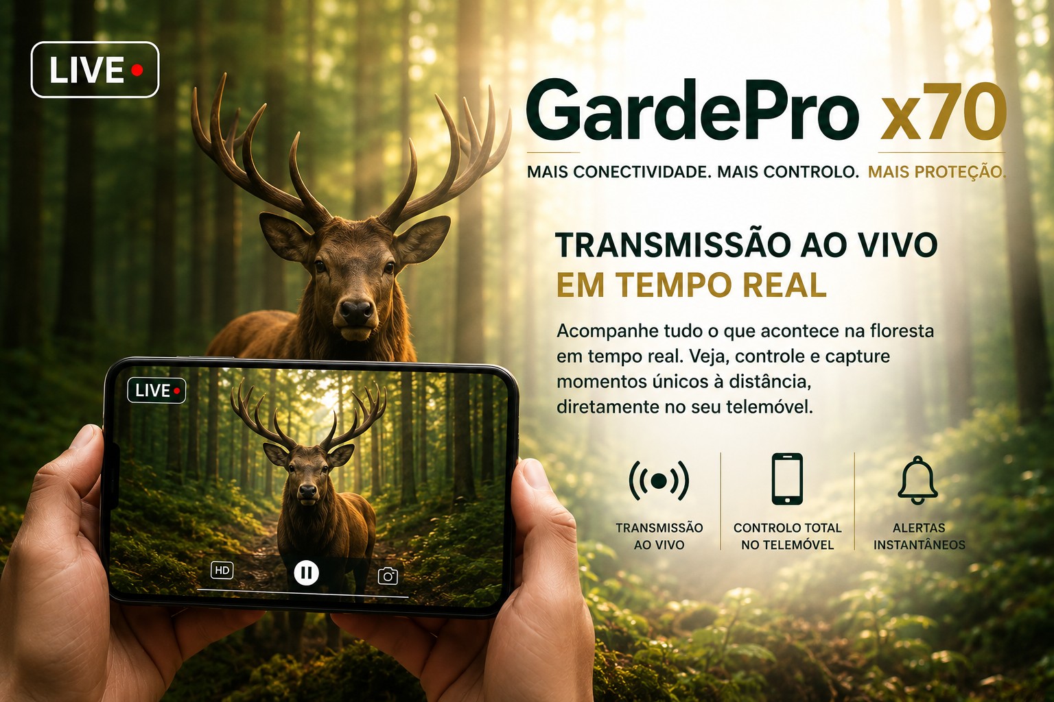 Câmera GardePro X70 com transmissão em direto envio de fotos e vídeos e GPS 