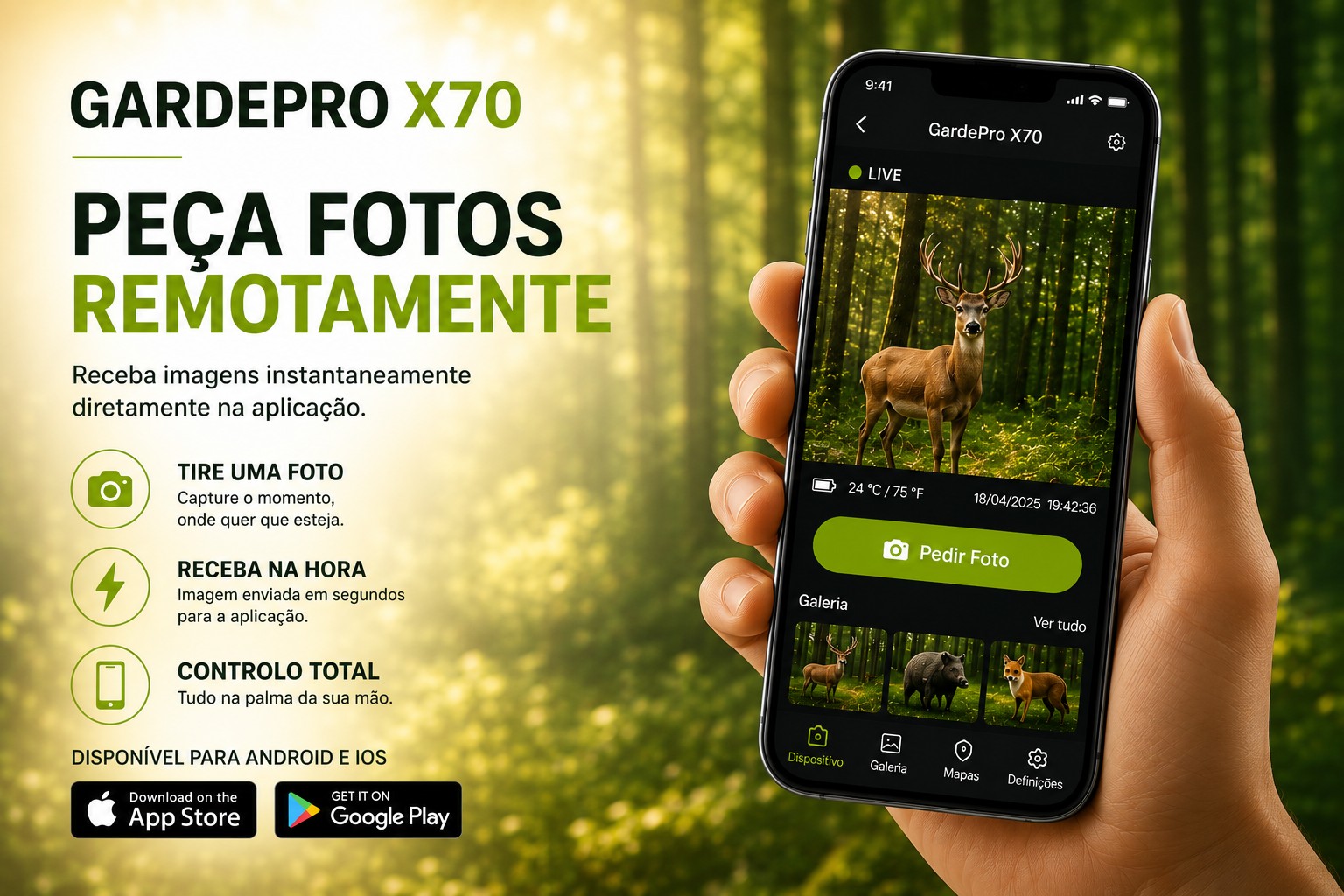 Câmera GardePro X70 com transmissão em direto envio de fotos e vídeos e GPS 