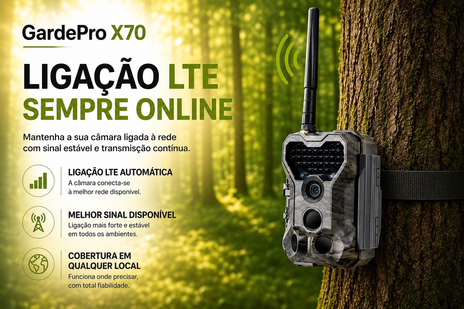Câmera GardePro X70 com transmissão em direto envio de fotos e vídeos e GPS 