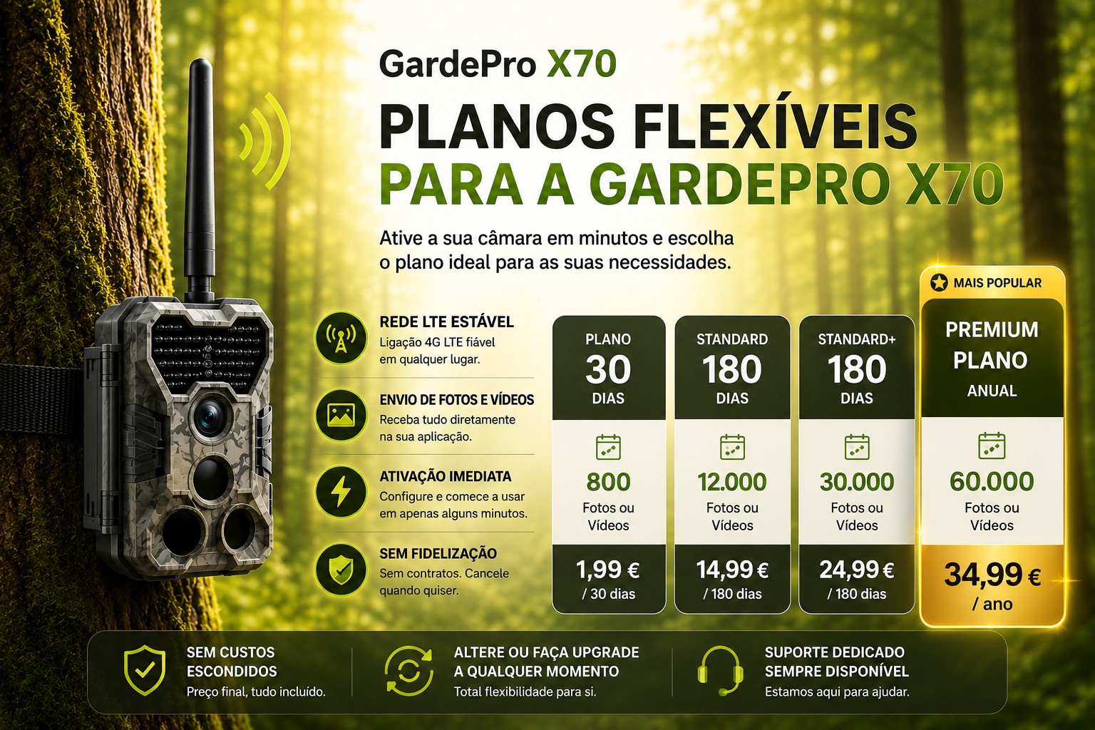 Câmera GardePro X70 com transmissão em direto envio de fotos e vídeos e GPS 