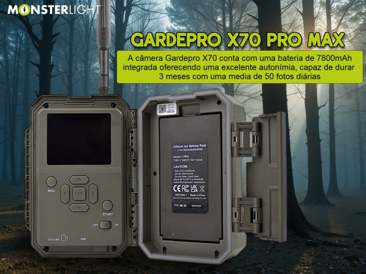 Câmera GardePro X70 Pro Max com bateria transmissão em direto envio de fotos e vídeos e GPS 