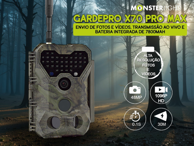 Câmera GardePro X70 Pro Max com bateria transmissão em direto envio de fotos e vídeos e GPS 