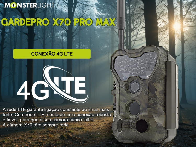Câmera GardePro X70 Pro Max com bateria transmissão em direto envio de fotos e vídeos e GPS 