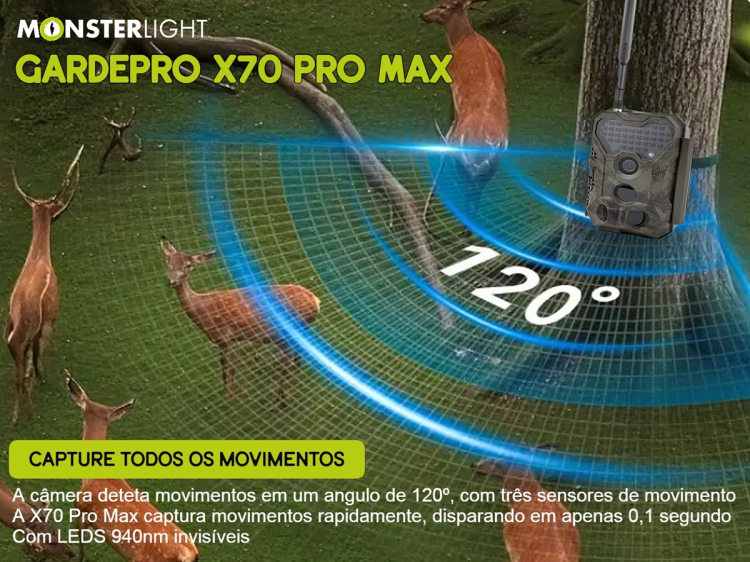 Câmera GardePro X70 Pro Max com bateria transmissão em direto envio de fotos e vídeos e GPS 