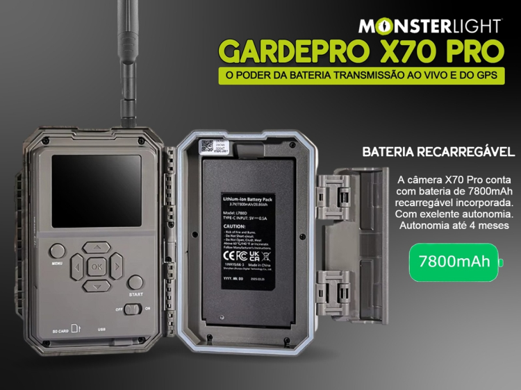 Câmera GardePro X70 Pro Max com bateria transmissão em direto envio de fotos e vídeos e GPS 