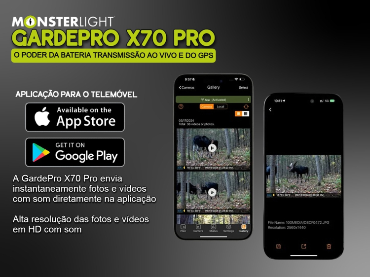 Câmera GardePro X70 Pro Max com bateria transmissão em direto envio de fotos e vídeos e GPS 