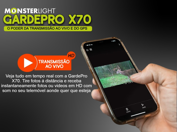 Câmera GardePro X70 Pro Max com bateria transmissão em direto envio de fotos e vídeos e GPS 