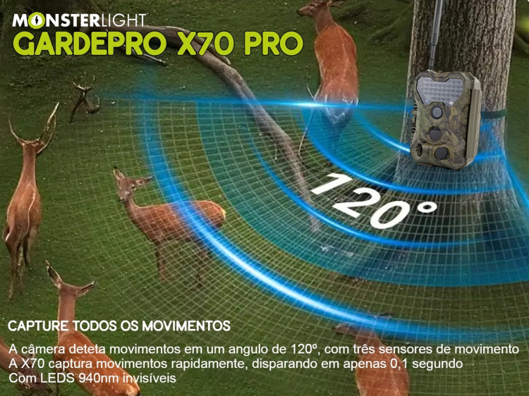 Câmera GardePro X70 Pro Max com bateria transmissão em direto envio de fotos e vídeos e GPS 