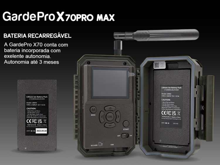 Câmera GardePro X70 Pro Max com bateria transmissão em direto envio de fotos e vídeos e GPS