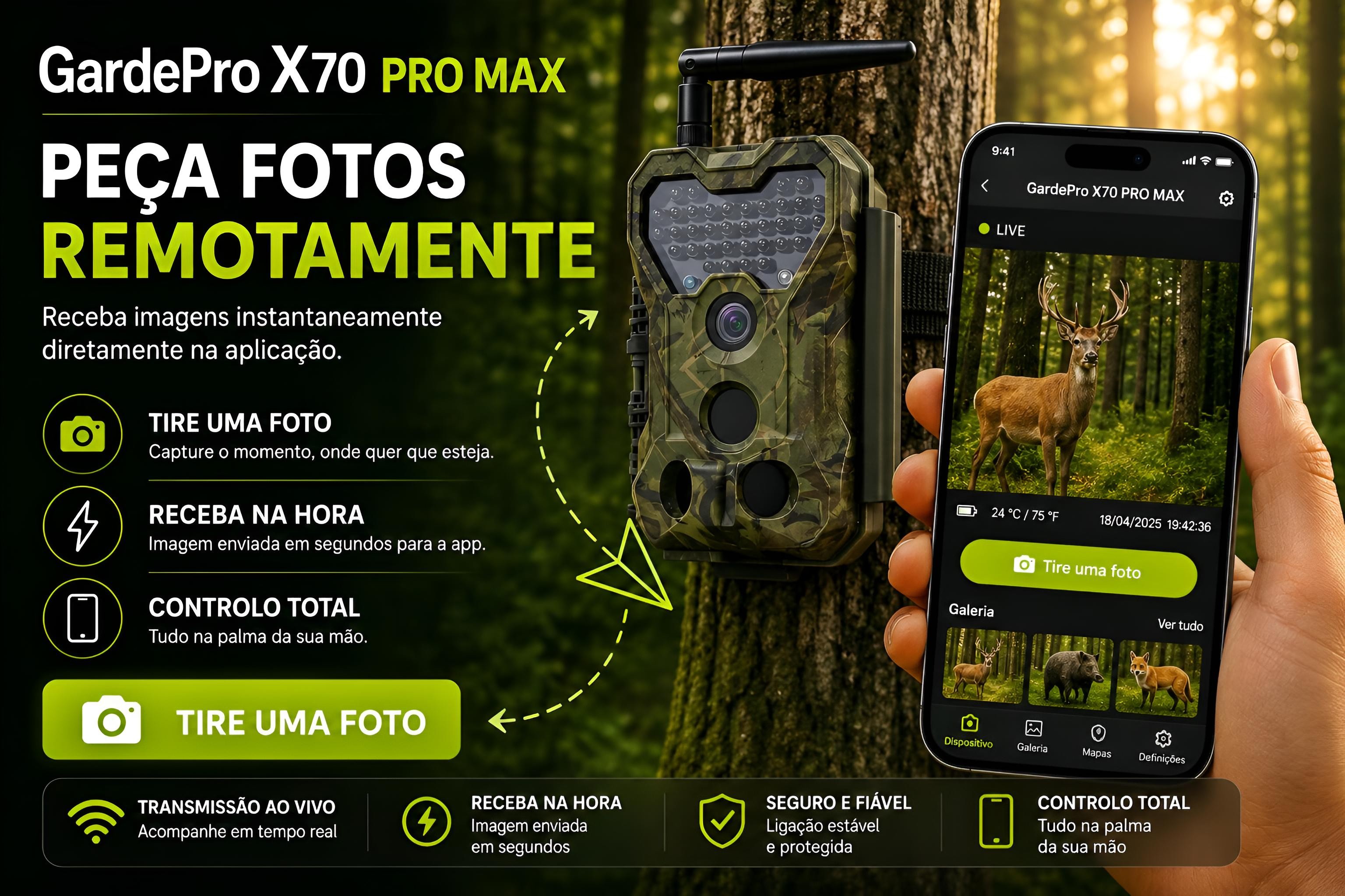 Câmera GardePro X70 Pro Max com bateria transmissão em direto envio de fotos e vídeos e GPS 