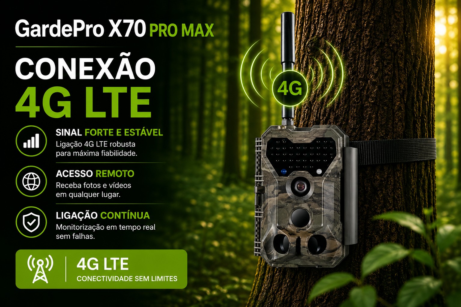 Câmera GardePro X70 Pro Max com bateria transmissão em direto envio de fotos e vídeos e GPS 