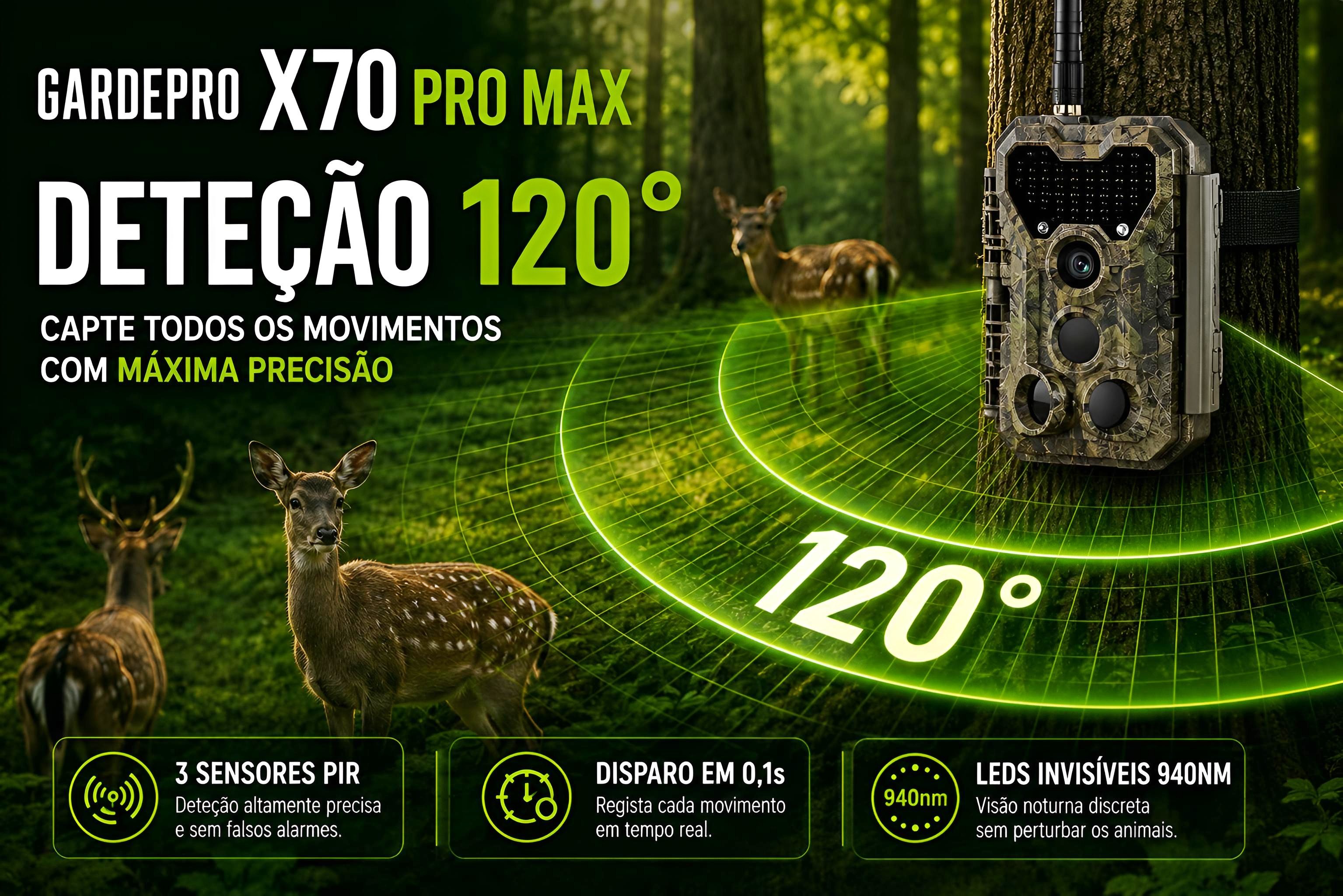 Câmera GardePro X70 Pro Max com bateria transmissão em direto envio de fotos e vídeos e GPS 