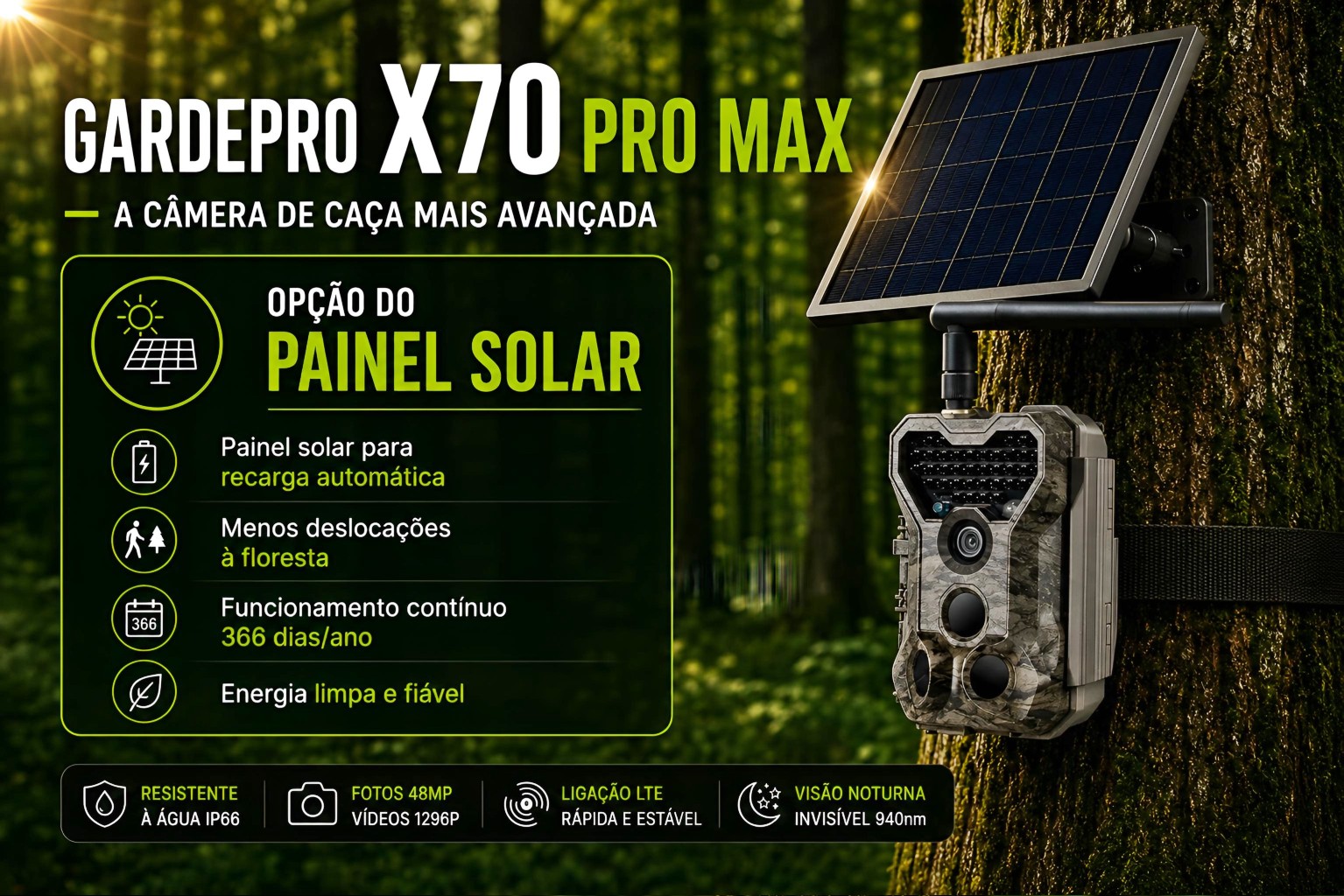 Câmera GardePro X70 Pro Max com bateria transmissão em direto envio de fotos e vídeos e GPS 