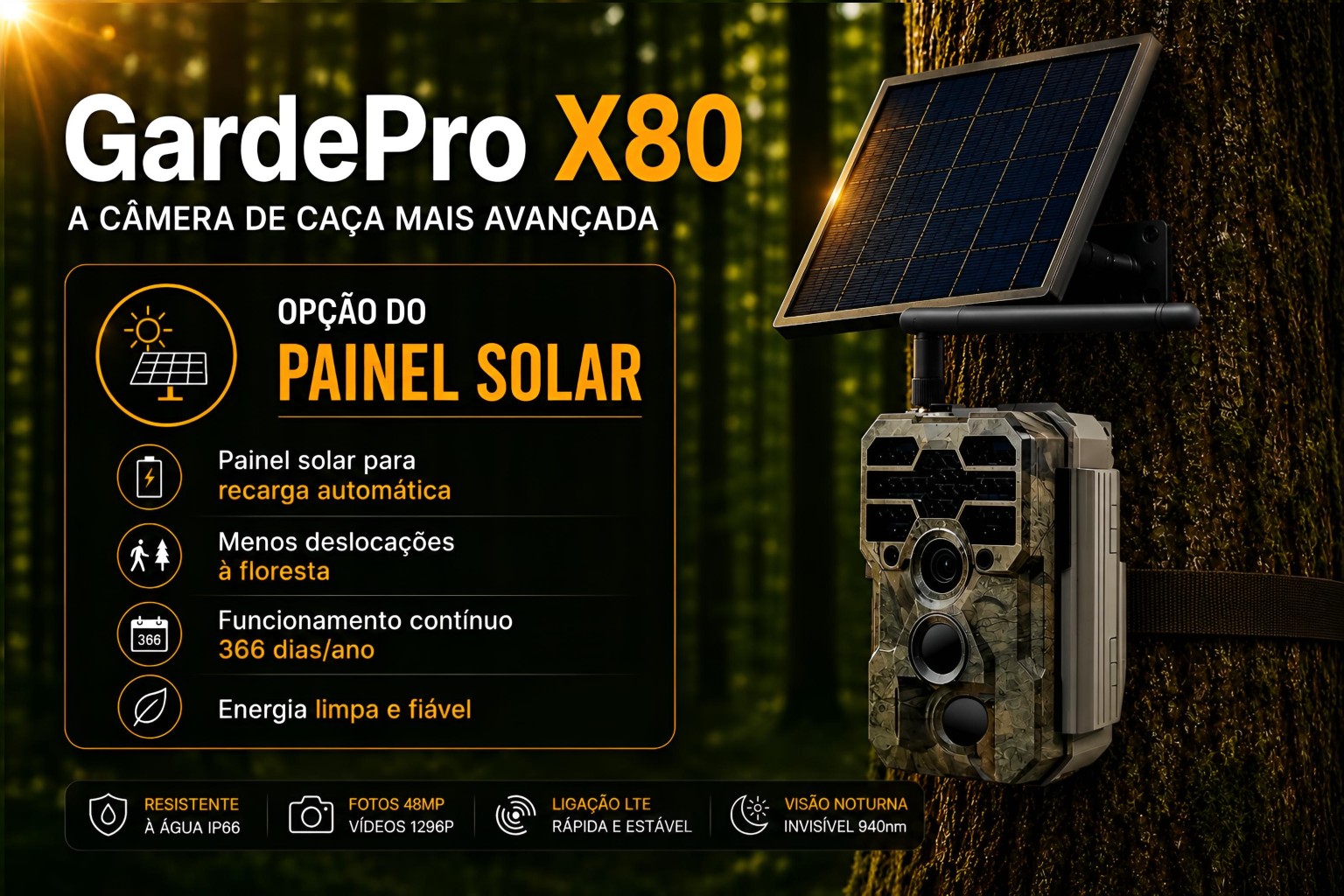 Câmera GardePro X80 com sensor Sony, vídeo 4K, GPS e transmissão em direto 
