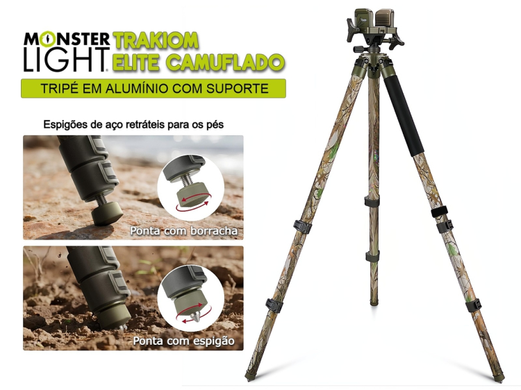 Tripé alumínio Monsterlight Trakiom Elite Camuflado