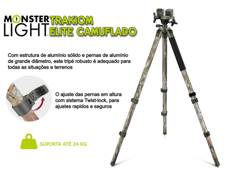 Tripé alumínio Monsterlight Trakiom Elite Camuflado 