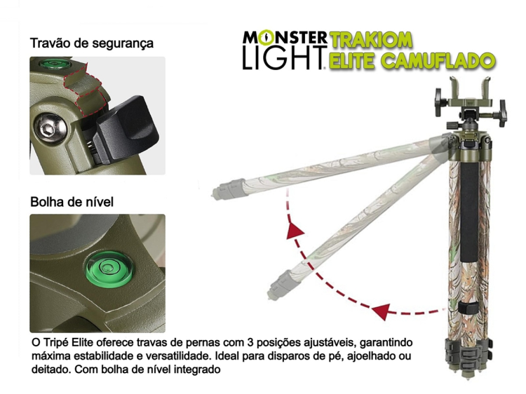 Tripé alumínio Monsterlight Trakiom Elite Camuflado 