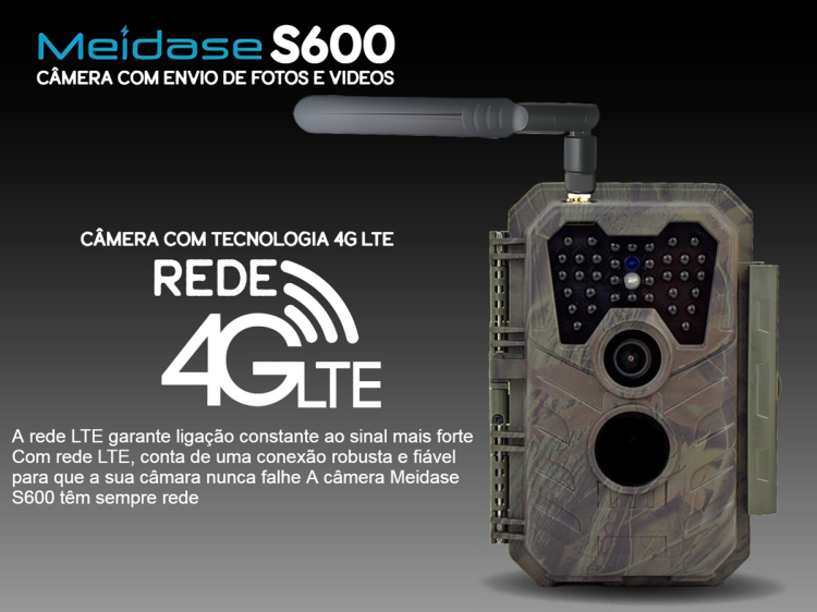 Câmera Meidase S600 LTE com aplicação telemóvel e envio de fotos e vídeos 