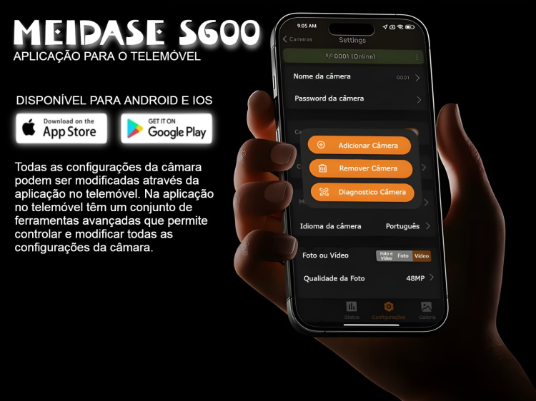 Câmera Meidase S600 LTE com aplicação para o telemóvel e envio de fotos e vídeos 