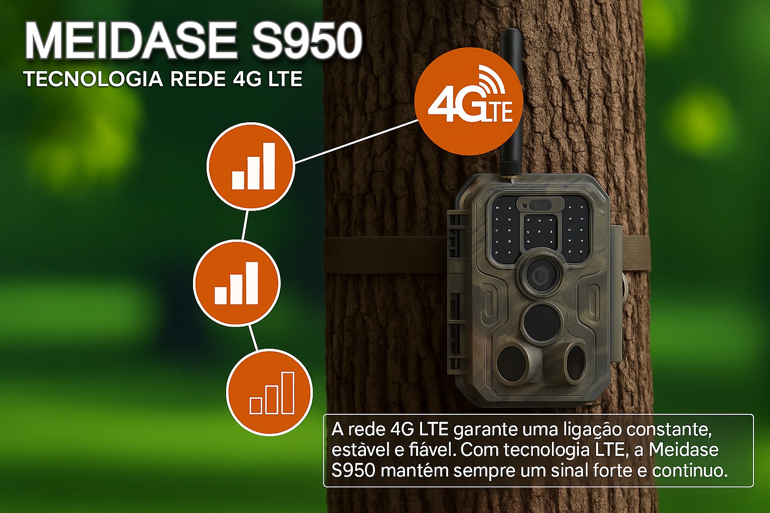 Câmera Meidase S950 LTE com bateria e aplicação para o telemóvel 
