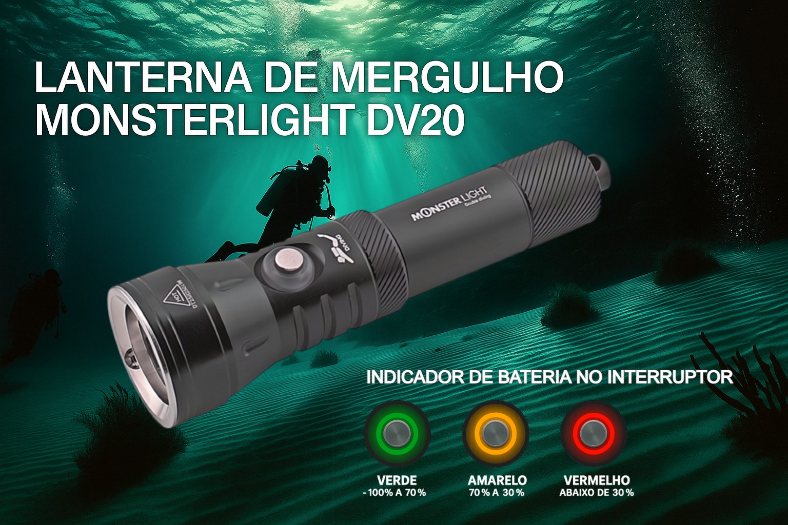 Lanterna de Mergulho D20 com bateria recarregável 