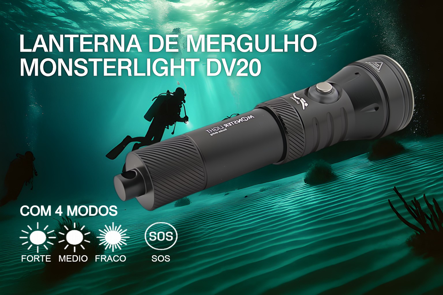 Lanterna de Mergulho D20 com bateria recarregável 