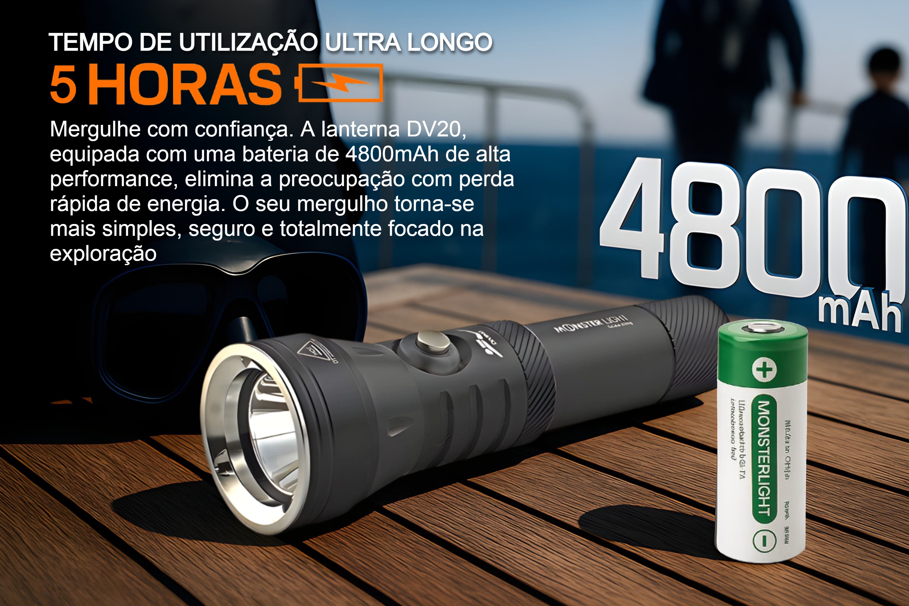 Lanterna de Mergulho D20 com bateria recarregável 