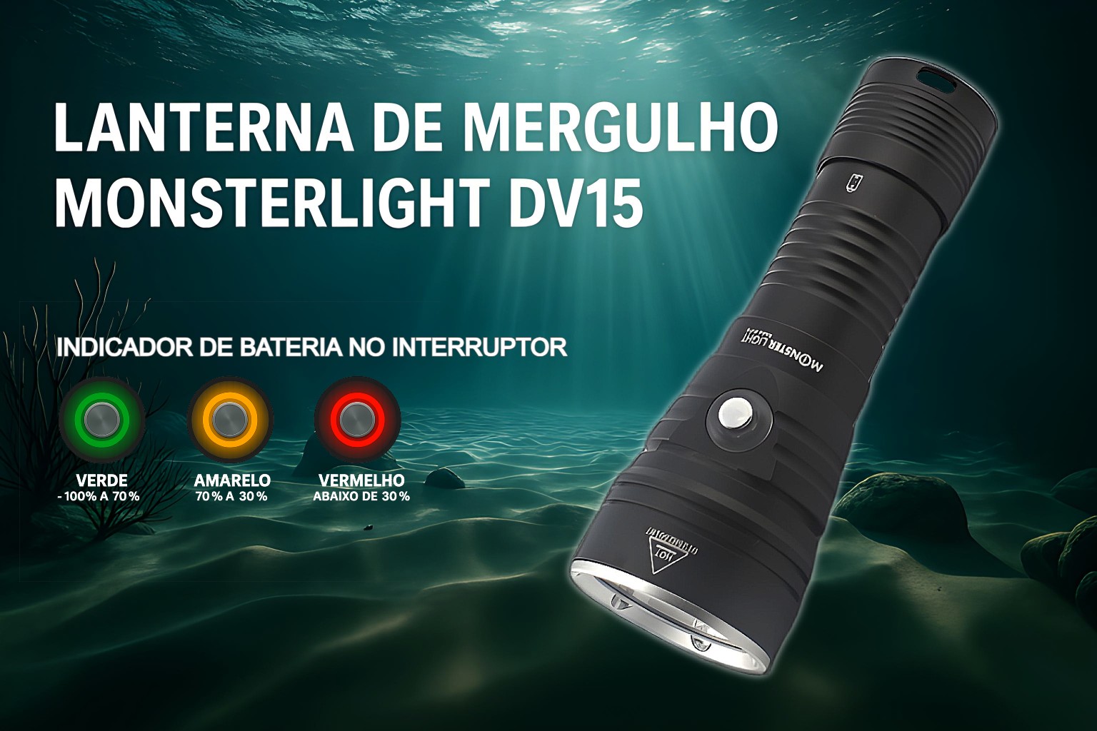 Lanterna de Mergulho D15 com bateria recarregável 