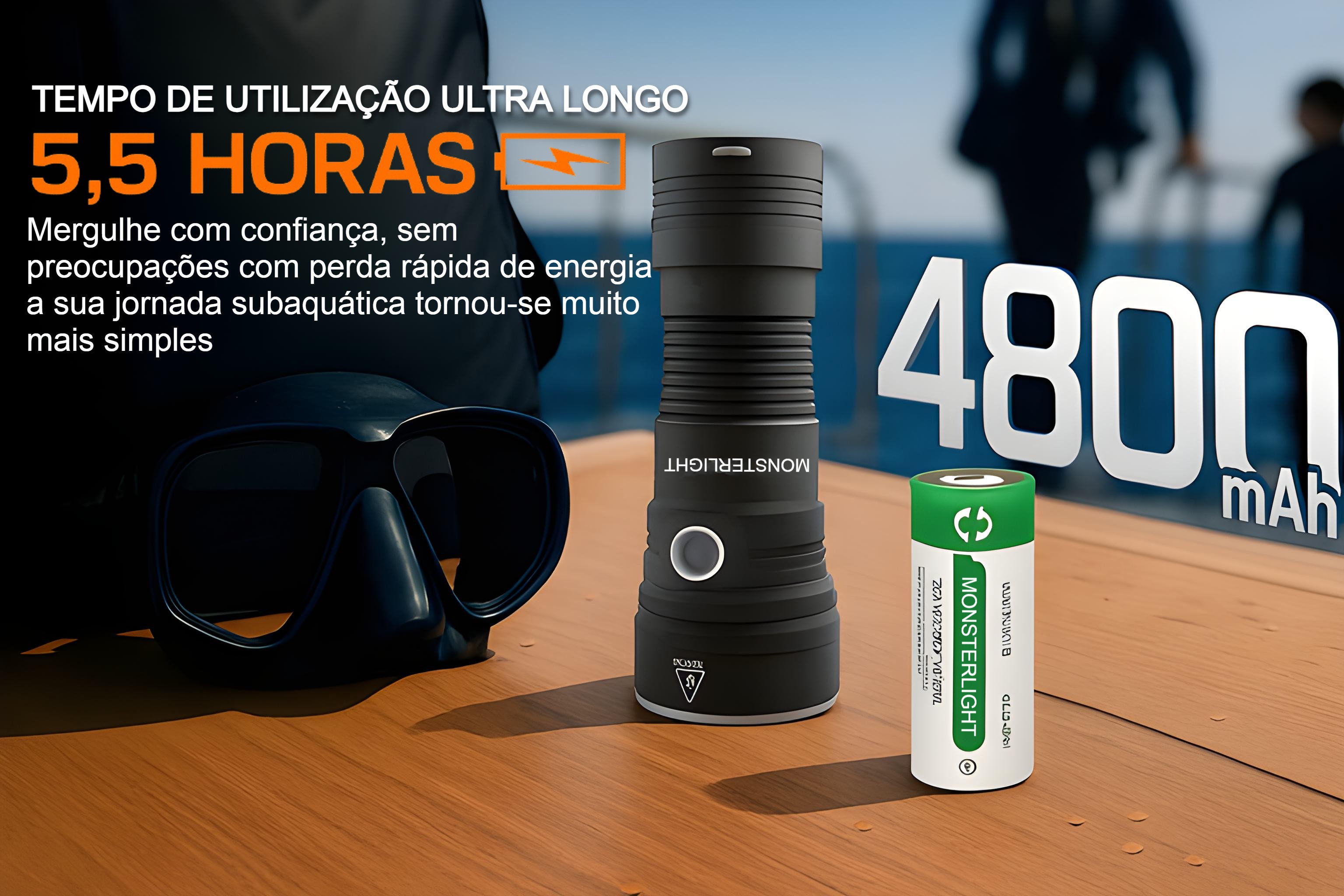 Lanterna de Mergulho D15 com bateria recarregável 